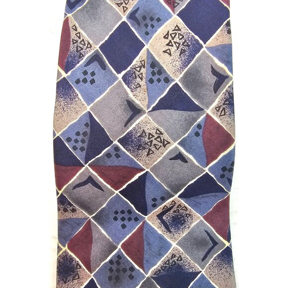 Colours by Alexander Julian Geometric Diamond Pattern Silk Mens Tie - Picture 7 of 9